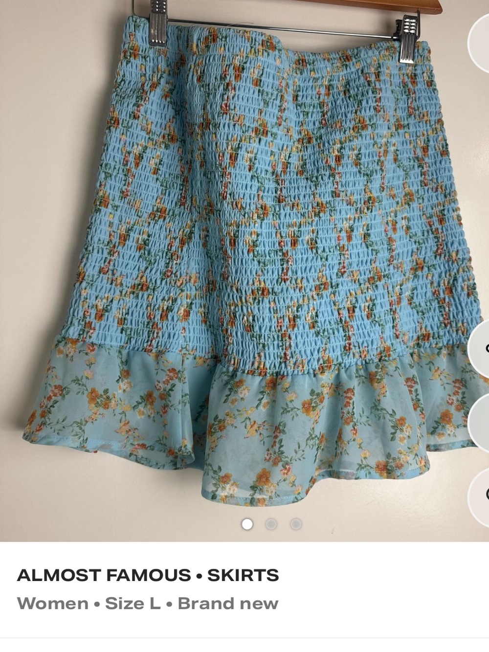 Almost Famous Light Blue Floral Smocked Ruffle Mini Summer Skirt